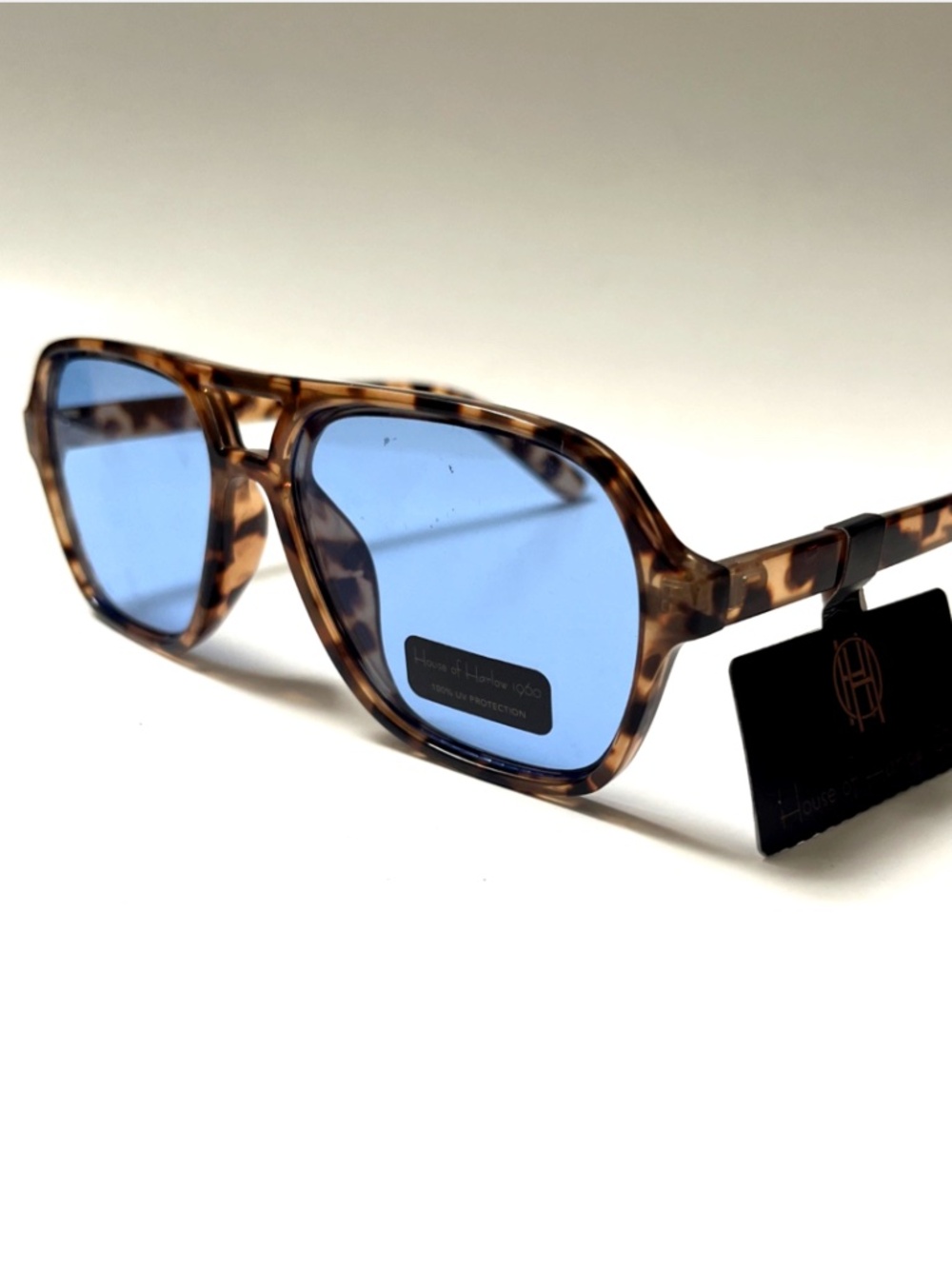 House of Harlow 1960 Aviator Sunglasses Double Bridge NWT Tortoise Shell Blue